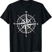 Nautical T-Shirt With Hand-Drawn Compass Rose - 黑色 - 查看 1