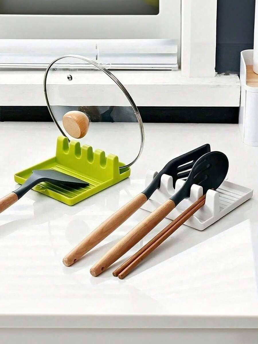 1pc Hard Plastic Utensil Holder With Drip Tray, Suitable For Spoons, Forks, Tongs, Spatulas And Other Kitchen Utensils, Multi-Functional Kitchen Pot Lid Rack, Spatula Holder Storage Rack, Multi-Functional Foldable Pot Lid Rack, Spoon Rest, Heat-Resistant Cover Rack, Kitchen Accessories Utensil Rack