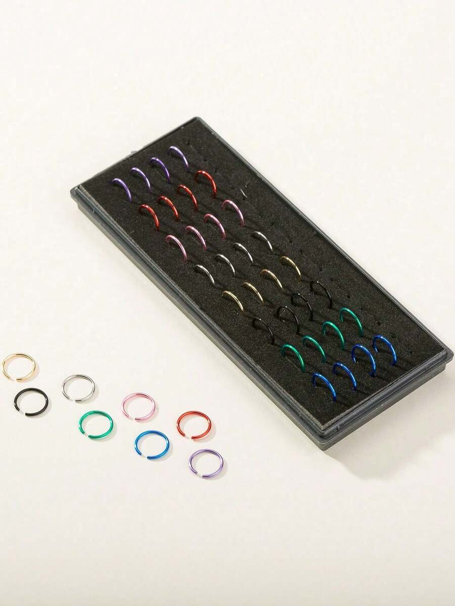 40 piezas de anillos de nariz de acero inoxidable, aros de nariz y pernos de nariz - color - Ver 1