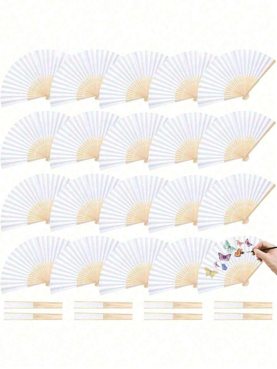 1/3/5/10pcs White Handheld Paper Fans, DIY Portable Bamboo Fans, Suitable For Birthday Party, Engagement, Graduation, Wedding Party Decoration, Bedroom Home Desktop Decor, Party Performance Photo Props, Furniture Decoration, Office Gift - Blank Folding Fan - View 1