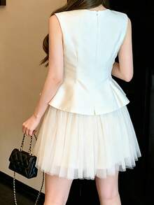 New Arrival Ballet Style Tulle Mini Skirt, Princess Puff Skirt, Elegant Lace Skirt For Spring/Summer - Apricot - View 2
