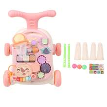 Baby Walker Detachable Piano Board Triangular Structure Play Panel Walk Learning Toy With Water Box Pink - Pink - View 1