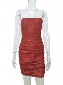 Vestido escote hombro al descubierto diseño estructurado elegante - Burdeos - Ver 3