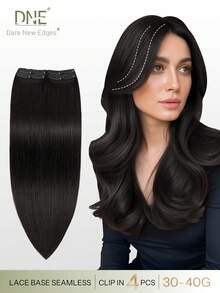 DNE HAIR 4件裝直髮夾式真人髮接片 8個夾子雙層髮束隱形設計 NC# 自然黑 真人頭髮 12-18英吋 持久且防脫落，柔軟厚實質感，適合全頭佩戴、日常穿著、節日角色扮演與季節搭配 - SNatural - 查看 1
