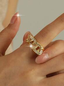 1pc Punk Chain Like Gold Plated Openable Rings Hip Hop Cubic Zirconia Metal Style Couple Ring For Women Birthday Music Festivals Dating Party Copper Accessories - Chain - View 2