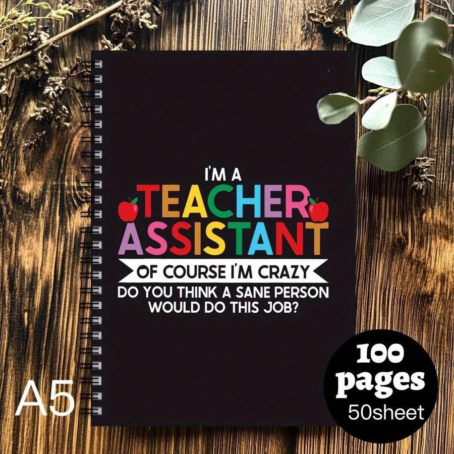 1. Lehrerassistenten Notizbuch - "Ich bin eine Lehrerassistentin" Design, farbiger Text mit rotem Apfel - Spiralgebundenes Notizbuch, geeignet für Schul- und Bürobedarf, ideales Geschenk für Lehrer, Lehrerzubehör, Schulstationen, lustiges Design, strapazierfähiger Einband, Lehrergeschenk. - B - Übersicht 1