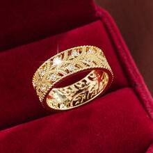 1pc Hollow Leaf Shaped Design Cubic Zirconia Inlaid Women Fashion Ring - Multicolor - View 2