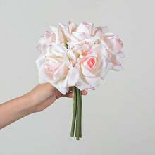 8434-6 Pcs Artificial Rose Flowers Real Touch Silk Rose 10.2 Inch Single Stem Roses For Bridal Bouquets DIY Arrangement Bouquet Wedding Party Home Garden Decor Pink - 粉色 - 查看 3