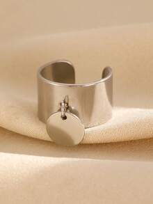1件女款光滑開口寬盤面戒指，極簡優雅珠寶禮物，適合日常穿搭與派對配件 - 銀色 - 查看 6