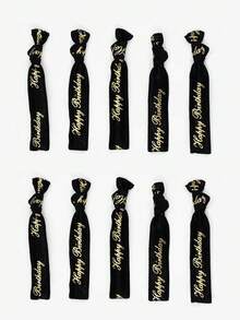 10pcs-Gradient Colorful Birthday Party Wristbands, Bracelets, Elastic Wristbands - Black - View 4