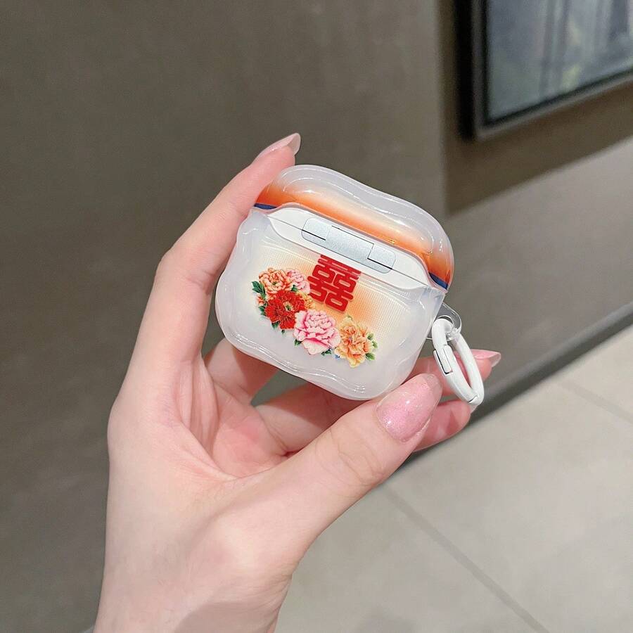 1個中式牡丹花紋 4 耳機保護殼 適用 Apple 2/3 代 Pro 2 女性用保護套 - 彩色 - 查看 1