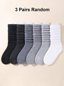 3/6 Pairs Random Color Kids Slouch Socks, Black White Grey Solid Color Stacked Socks, Versatile All-Match Crew Socks For 1-16 Years Old, Girls Socks - Multicolor - View 8