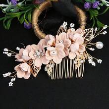 1pc Women's Colorful Floral Faux Pearl Handmade Hair Comb Headpiece, Suitable For Wedding Party - White - View 8