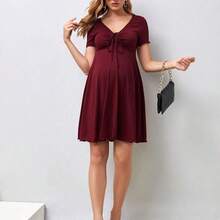 Maternidad Vestido con cordón delantero ribete en forma de lechuga - Gris Oscuro - Ver 4