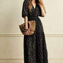 dagjydgfyja  Vestido de encaje con estampado floral diminuto elegante, adecuado para vacaciones y uso diario, primavera/verano - Negro01 - Ver 1
