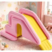 Macaron Pink Yellow Inflatable Slide, One-Touch Inflation, Portable And Easy To Store, Suitable For Pool And Backyard - Pink - View 1