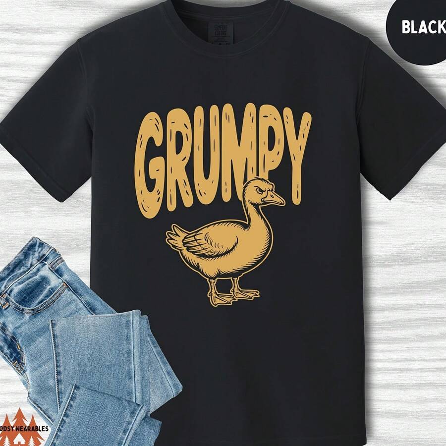 T-Shirt With Grumpy Goose Graphic _ Funny Sarcastic Mood Unisex Tee - Black - View 1