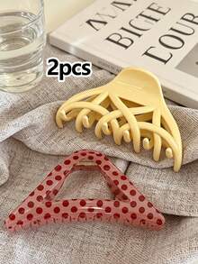 2pcs Sweet & Cool Raspberry Polka Dot Triangle Hollow Large Hair Claw Clips For Back Of Head, Yellow Minimalist Hair Clips For Women - Multicolor - View 7