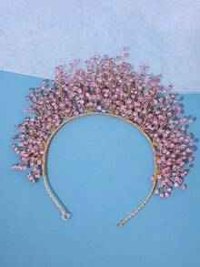 1件奢華水晶新娘皇冠，手工水鑽女王髮冠，婚禮髮飾，派對裝飾髮帶髮箍 - 彩色 - 查看 12