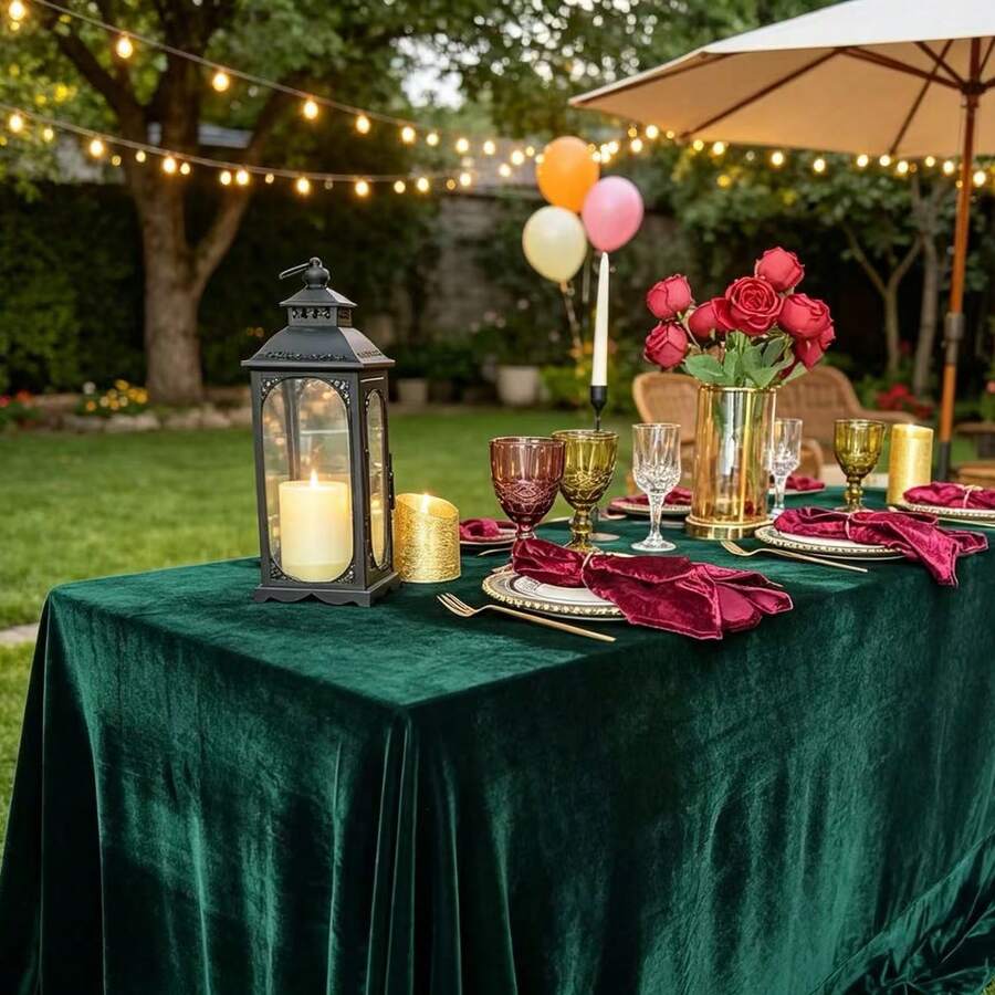 1pc, Velvet Tablecloth, Luxurious Elegant Rectangle Table Cover In Beautiful Color For Weddings, Parties, Events, Durable Seams For Long-Lasting Use - Dark Green - View 1