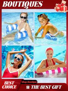 1 pieza Silla flotante inflable de PVC para adultos, adecuada para piscina y playa, portátil, sin necesidad de energía, cómoda y duradera, ligera, relajante, inflado rápido, adecuada para adultos - Cama flotante de doble tubo a rayas - Ver 4