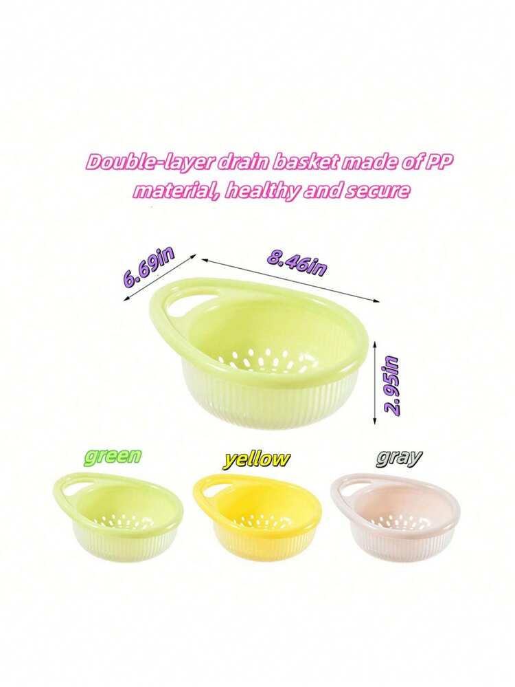 1pc Kitchen Double Layer Colander Basket Fruit And Vegetable Washing Basin Multifunctional Plastic Basket For Washing And Draining - One Size - View 2