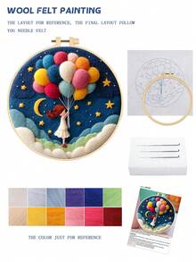 1 Set Unfinished Wool Felt Landscape Painting DIY Material Kit, Includes 1 Set Colored Wool Strips, 1 Embroidery Hoop Approx. 20cm Diameter, 1 Foam Workstation And 3 Felting Needles, Complete Set Of Materials, Easy To Start, Can Be Made Into Hanging Decoration Or Ornament - Style F Material Kit - View 6