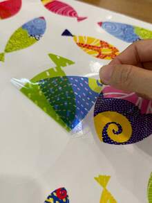 SUPSTICKER 1片裝 DIY 海洋魚類牆貼，可撕貼可移除 PVC 牆貼，適用兒童房、臥室、浴室，5款可選，12.8x18.6英吋 - 彩色 - 查看 2