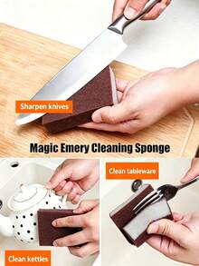 10pcs Emery Sponge Scrubber, Magic Cookware Cleaning Sponge, Dishwashing, Sink Cleaning, Stain Removal, Rust Removal, Pot Brush, Scouring Pad, Kitchen Accessories, Kitchen Supplies, Stain Removal Pot Bottom Black Grime Rust Removal Brush Pot Cleaning Tool (10/5/1) Available - A - View 5