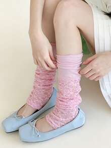 1雙春季花卉拼接腳蹬襪，復古花卉藤蔓甜美夏季薄款柔軟少女風瑪麗珍鬆垮小腿襪，適合四季穿著 - 彩色 - 查看 18