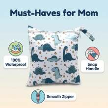 6.1 Children's Day Gift 2 Packs Cartoon Dinosaur & Whale Print Wet Dry Bag, Waterproof Reusable Baby Cloth Diaper Storage Pouch, Washable Portable Travel Organizer With Handle - Multicolor - View 6