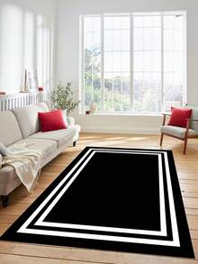 Alfombra de pasillo y alfombra de área antideslizante lavable con impresión digital para sala de estar, diseño moderno | Estilos moderno, escandinavo, bohemio y clásico | 100% poliéster - Blanco y Negro - Ver 4