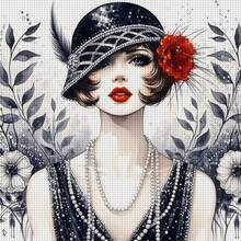 1 Set 46cm/18.11inch Vintage Lady Semi-Finished Cross Stitch Kit, DIY Needlework Materials, 11CT Printed Cross Stitch Decor Painting, Creative Handmade Gift, Full Home Decor Craft Set, Frame Not Included - Retro Girl - View 12