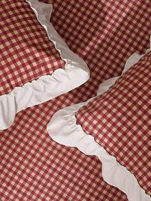 3pcs Plaid Floral Print Bedding Set Including Duvet Cover And Pillowcases (No Filler), Soft And Breathable Fabric Suitable For All Seasons, Duvet Cover With Zipper For Easy Washing,Fall Decor,Autumn Decor,Room Decor - Red - View 6