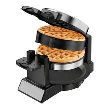 Waffle Maker, Double Belgian Waffle Maker 180°Flip, 1400W Waffle Iron 8 Slices, Rotating & Nonstick Plates With Removable Drip Tray For Easy Clean, Locking Buckle & Cool Touch Handle, Stainless Steel - 美規A型插(110-127V) - 查看 1