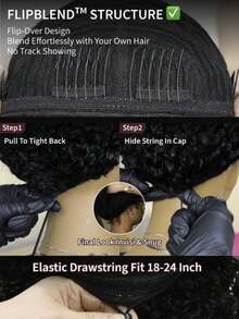 Summer Curl Jerry Curly Human Hair For Women Glueless 3 In 1 Flip Over Half Wig 180 Density Seamless Cap Design Adjustable Straps Easy Install For Daily Wear Beginner Friendly Natural Black For Women - Natural Black - 查看 8