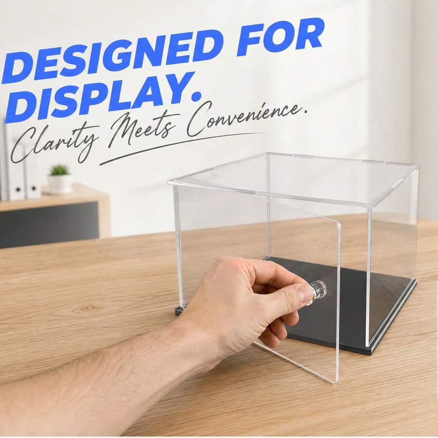 Acrylic Display Case With Openable Door Design, Black Bottom Transparent Box Simple Assembly Type, Suitable For Building Blocks, Collections, Cosmetics Desktop Organization, Dust-Proof And Water-Resistant, Enhances Visibility Home Decor Back To School Room Decor School Supplies
