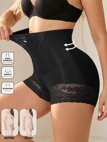 High-Waisted Beige Lace Panties. Butt-Lifting Compression, Seamless, Lightweight. - Black - View 9