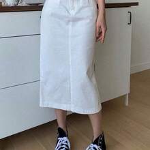 Soqi Women's Clothing Falda recta de cintura alta sin cinturón, falda lápiz - Blanco - Ver 4