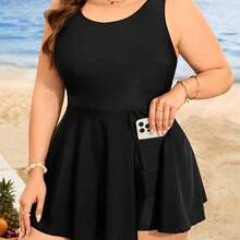 LunaCass8 Swim Lushoire Bañador de una sola pieza con pantalón corto tipo casual de unicolor para mujer talla grande para playa de verano - Negro01 - Ver 2