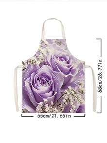 1pc, Pink Rose And Yellow Daisy Pattern Polyester Apron, Suitable For Cooking, Baking, And Gardening - Can Be Used As Attire For The Kitchen And Dining. - Multicolor - View 15
