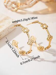 Fashionable Minimalist Elegant Geometric Large Round Cross Flower Women's Earrings, Versatile Ear Studs Suitable For Daily Wear, Dates, And Parties. - Gold - View 4