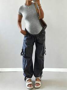 Maternity One-Piece Bodysuit, Solid Color Round Neck Simple Versatile Slim Fit Summer - Light Grey - View 1