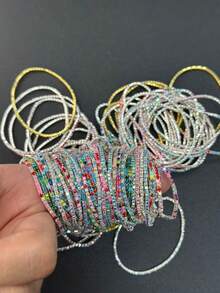 5/10/30/100pcs/Set Random Color And Style Exquisite Versatile Bohemian Style Shiny Colorful Bracelet Set Suitable For Men And Women Beach Vacation Party Daily Wear Exquisite Graduation Season Back To School Season Birthday And Various Holiday Gifts - Multicolor - View 3