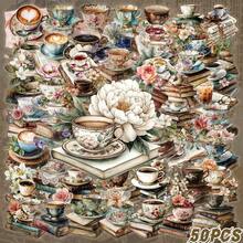 50pcs Transparent Matte Sticker Set - Book And Coffee Design, Suitable For Plastic, Glass, Metal And Asymmetrical Shaped Phone Cases, Notebooks, Scrapbooks And Journals Unique Decorative Sticker Pack - 50pcs - View 1