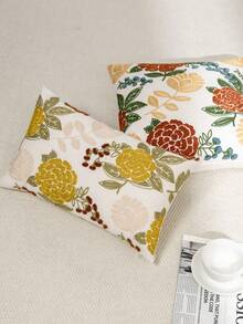 1pc Modern Minimalist Yellow Floral Embroidery Throw Pillow Cover, Spring/Summer Flower Embroidered Decorative Pillowcase, Suitable For Indoor Decor, All-Season Pillow Cover, Insert Not Included - Yellow - View 7