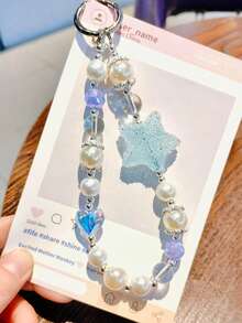 1pc Exquisite Luxurious High-End Phone Chain Star Crystal Pearl Chain Phone Lanyard Short Bag Charm - Multicolor - View 3
