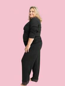 Kit 3 Pijamas Feminino Longo com Renda Plus Size Elegância e Conforto Absoluto - branco/preto/rosê - Visão 7