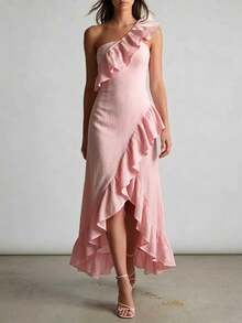 2026 Summer New Ruffled Pleated Elegant Dress For Women - 酒紅色 - 查看 5