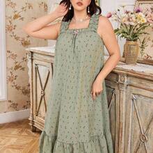 dahkjdgajy CottageSlumber Camisón maxi sin mangas con volantes y estampado floral pequeño para tallas grandes, vestido de casa con esplendor floral abundante en verde, vestido de estar por casa con estampado floral para mujeres - Azul - Ver 8